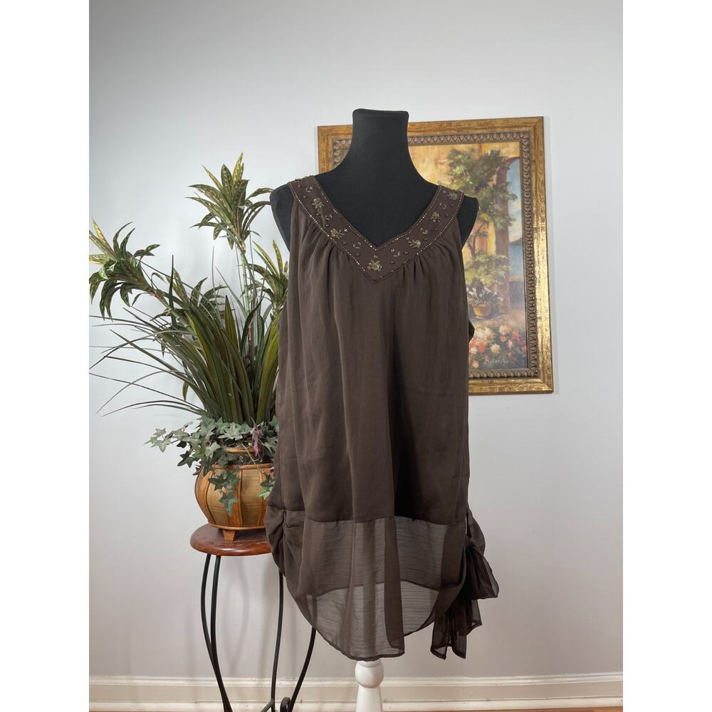 Seven7 Tunic Top Womens‎ 16 Brown Sheer Layered Hem Romantic Earthy Whimsigoth